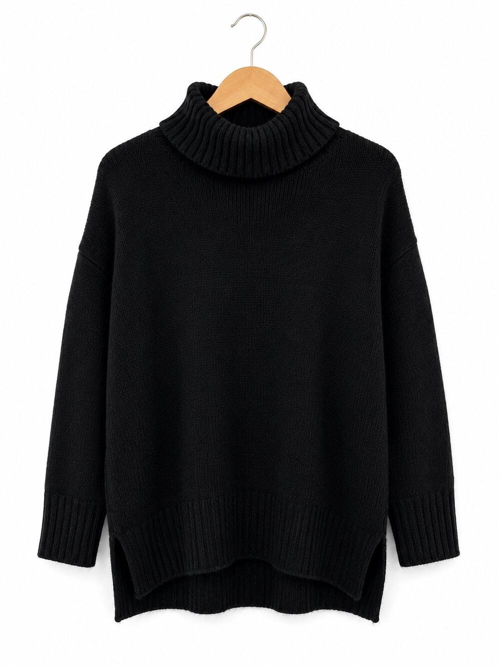 Style & Co Womens 0X Black Turtleneck Sweater Chunky Minimalist Oversized NWT